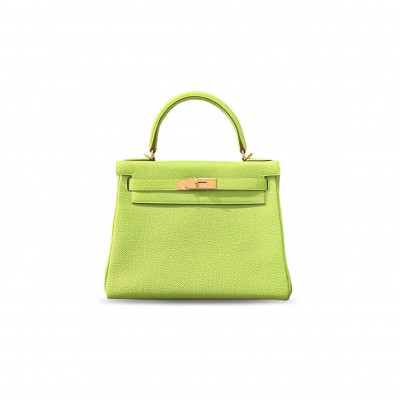HERMÈS KELLY 25 HANDBAG GREEN TOGO WITH GOLD HARDWARE (25*17*7cm)